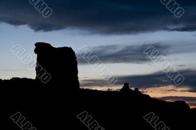 Sheep rock at dusk. Sunset in Arches National Park