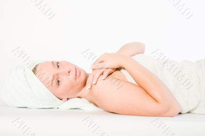 Wellness girl series laying down watching