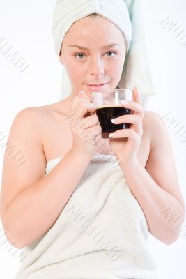 Wellness girl series coffee cup looking