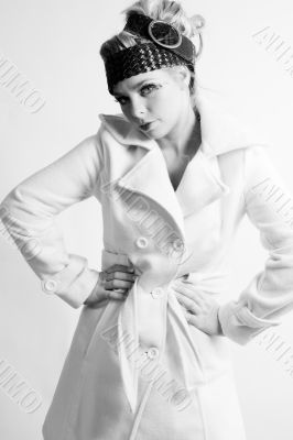 Fashion portrait of a blond girl in bw