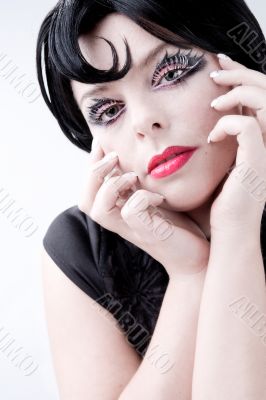 Stylish portrait of a blond girl looking