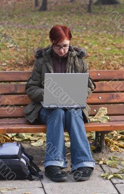 Working on the laptop