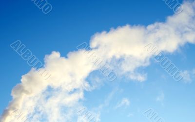 Dark blue sky, white smoke.