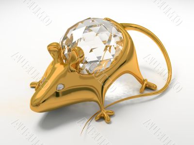 Gold jewelry decoration mouse with diamond saphire