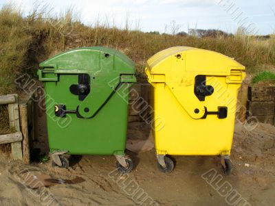 Green and yellow bins