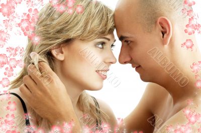 couple in love with flowers