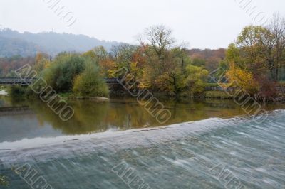 River in autumn on the sunset.