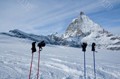 Sking in Switzerland near Matterhorn.