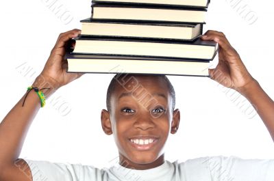 child with books in the head