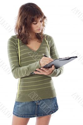 attractive girl writing