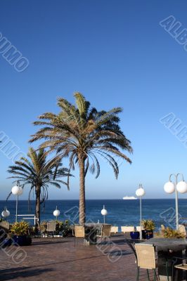 summer morning in a cafe on the coast