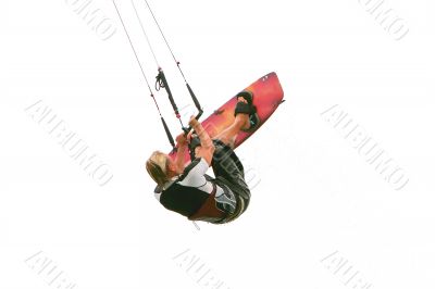 kitesurfer in water drops isolated over white