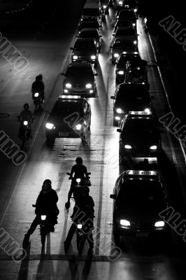 traffic jam at night