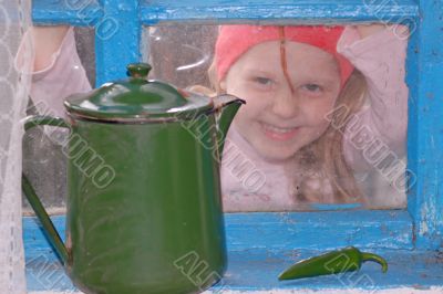Girl and teapot
