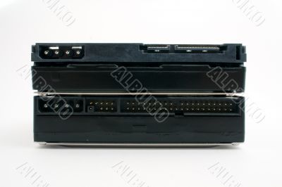 two computer hard drive on a white background.