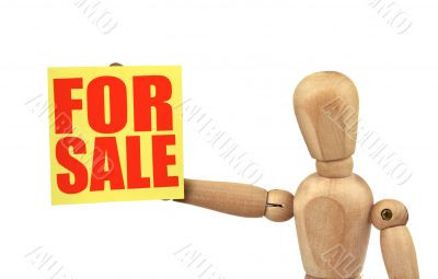 figure holding a sale announcement