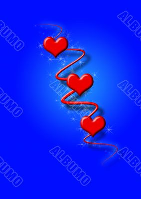Red Hearts on Blue Background