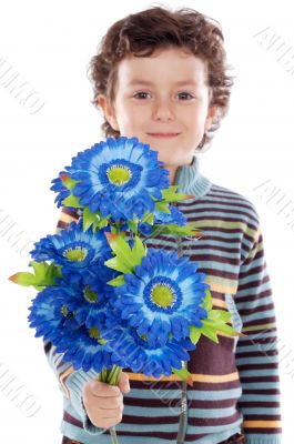adorable boy with flowers