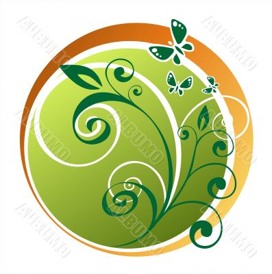 green pattern and butterflies