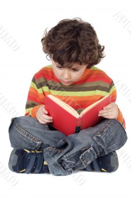 Adorable boy studying