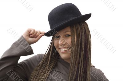 Girl in black hat