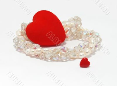 Heart with glass and pearl beads