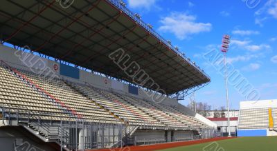 Empty tribunes on soccer stadium