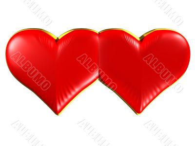 Two Red hearts with gold edging