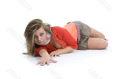 Sexy girl in red blouse