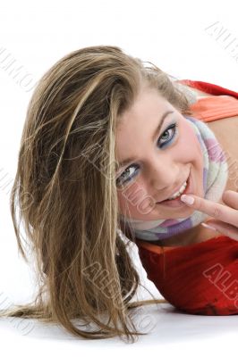 Sexy girl in red blouse