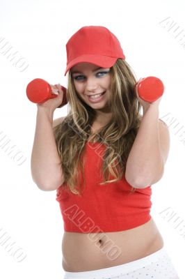 beautiful girl with dumbbells