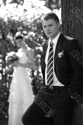 Bride and Groom in Forest