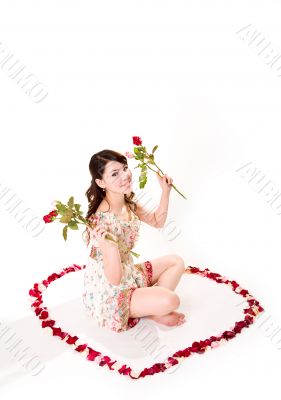 happy valentine girl with roses