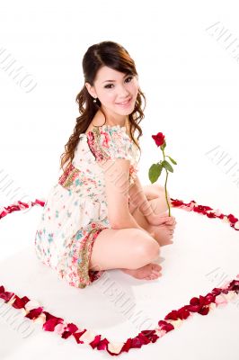 happy valentine girl with roses