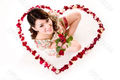 happy valentine girl with roses