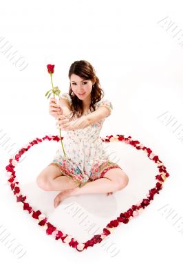 happy valentine girl with roses