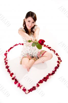 happy valentine girl with roses