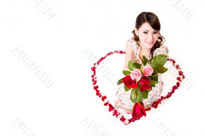 happy valentine girl with roses