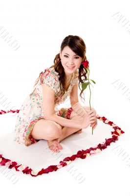 happy valentine girl with roses