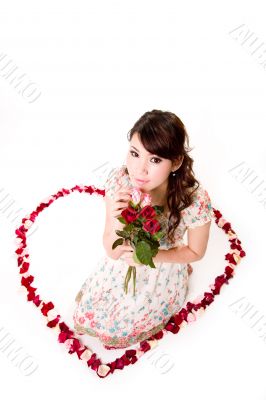 happy valentine girl with roses