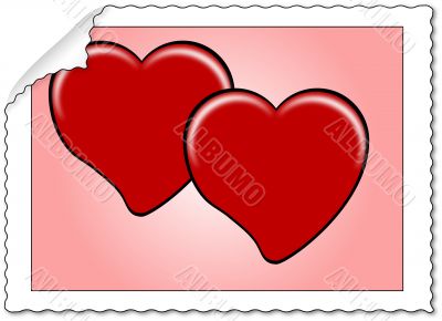 Bended stamp with two hearts