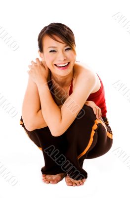 squating and happy