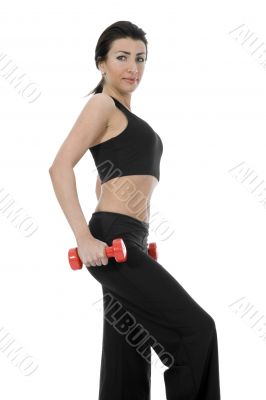 beautiful girl with dumbbells