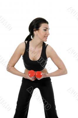 beautiful girl with dumbbells