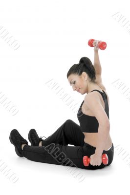 beautiful girl with dumbbells