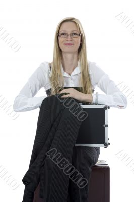 beauty blonde with valise