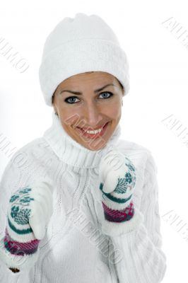 beautiful woman in white sweater