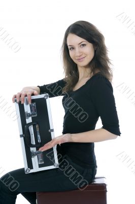 Young woman with  suitcase