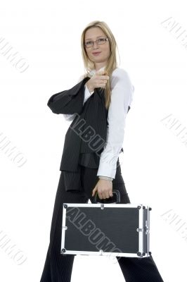 beauty blonde with valise