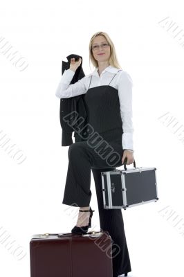 beauty blonde with valise